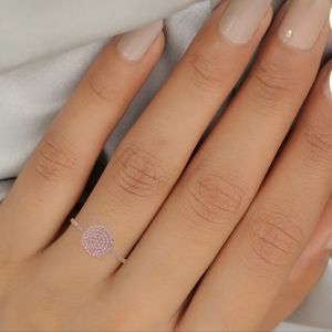 Pink diamond round ring in rose gold over. 925 sterling silver size 5
